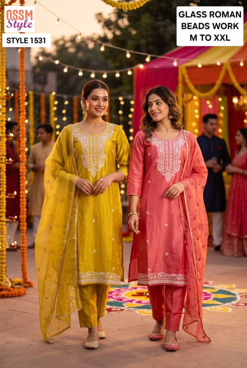 Ossm Style 1531 Viscose Roman Glass Beads And Hand Work Kurti With Bottom Dupatta Wholesale 4 Launching Ossm Style 1531 Viscose Roman Glass Beads And Hand Work Kurti With Bottom Dupatta Wholesale 2026