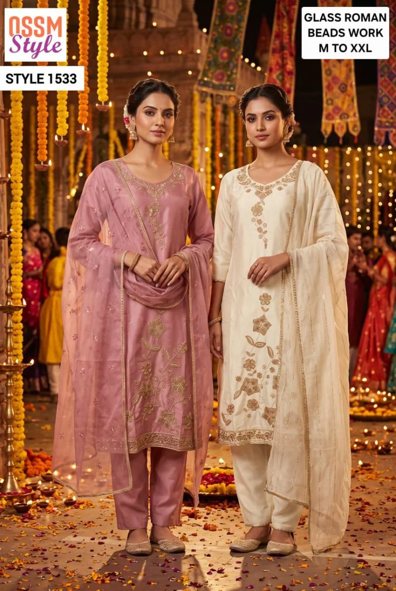 Ossm Style 1533 Viscose Roman Glass Beads And Hand Work Kurti With Bottom Dupatta Wholesale 3 Ossm Style 1533 Viscose Roman Glass Beads And Hand Work Kurti With Bottom Dupatta Wholesale