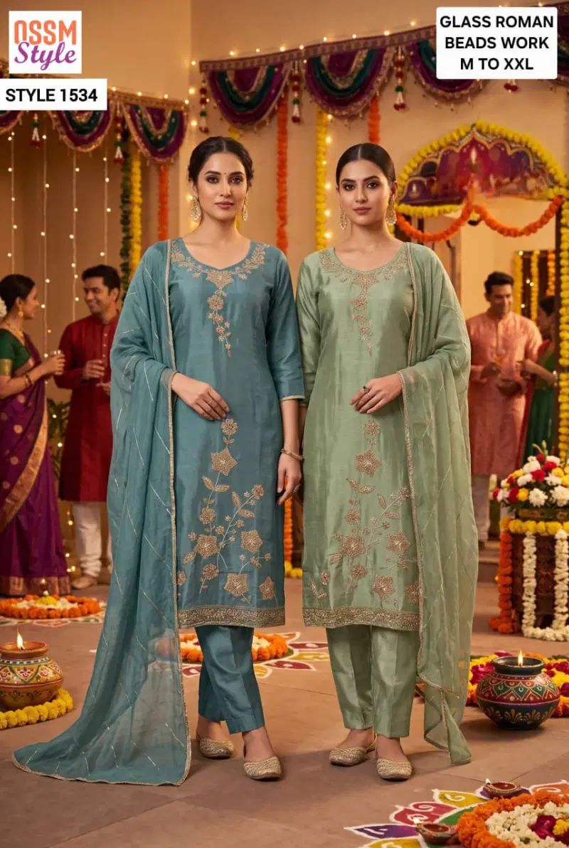 Ossm Style 1534 Viscose Roman Glass Beads And Hand Work Kurti With Bottom Dupatta Wholesale 3 Ossm Style 1534 Viscose Roman Glass Beads And Hand Work Kurti With Bottom Dupatta Wholesale