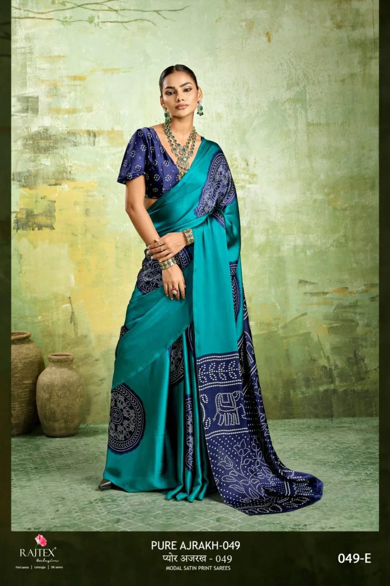 Rajtex Pure Ajrakh 049 Modal Satin Ajrakh Printed Saree Collection Wholesale 4 Rajtex Pure Ajrakh 049 Modal Satin Ajrakh Printed Saree Collection Wholesale