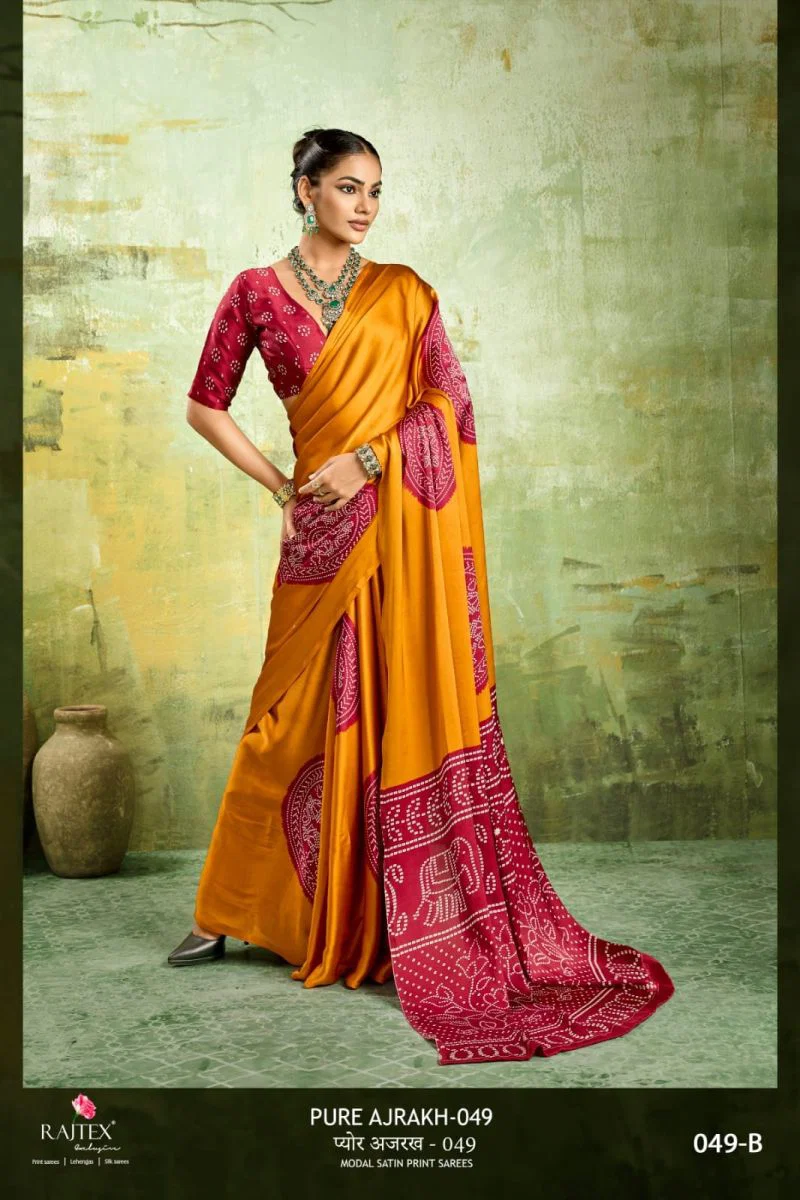 Rajtex Pure Ajrakh 049 Modal Satin Ajrakh Printed Saree Collection Wholesale 8 Rajtex Pure Ajrakh 049 Modal Satin Ajrakh Printed Saree Collection Wholesale