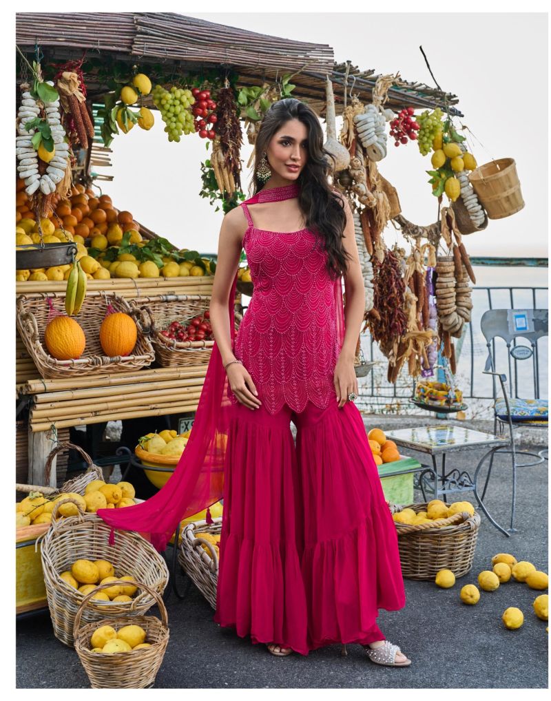 Sayuri Divya Georgette Beads Embroidered Kurti Sharara With Chokar Dupatta Wholesale 4 Beautiful Sayuri Divya Georgette Beads Embroidered Kurti Sharara With Chokar Dupatta Wholesale 2026