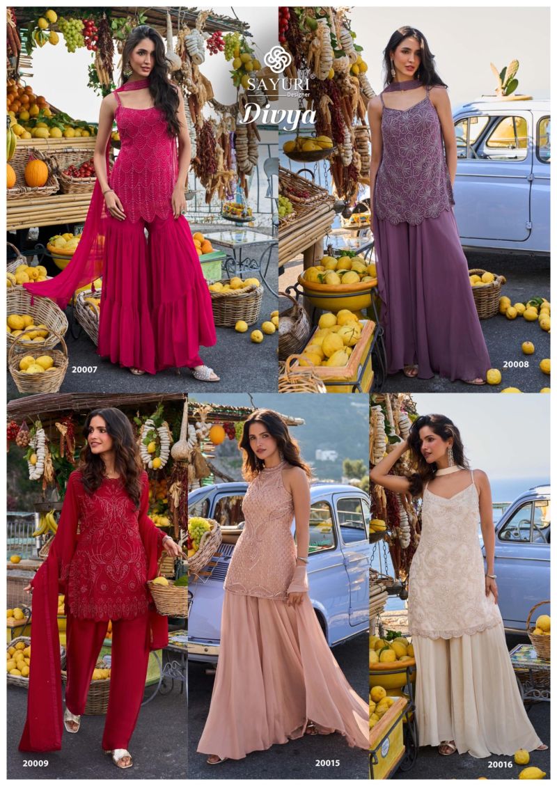Sayuri Divya Georgette Beads Embroidered Kurti Sharara With Chokar Dupatta Wholesale 9 Beautiful Sayuri Divya Georgette Beads Embroidered Kurti Sharara With Chokar Dupatta Wholesale 2026