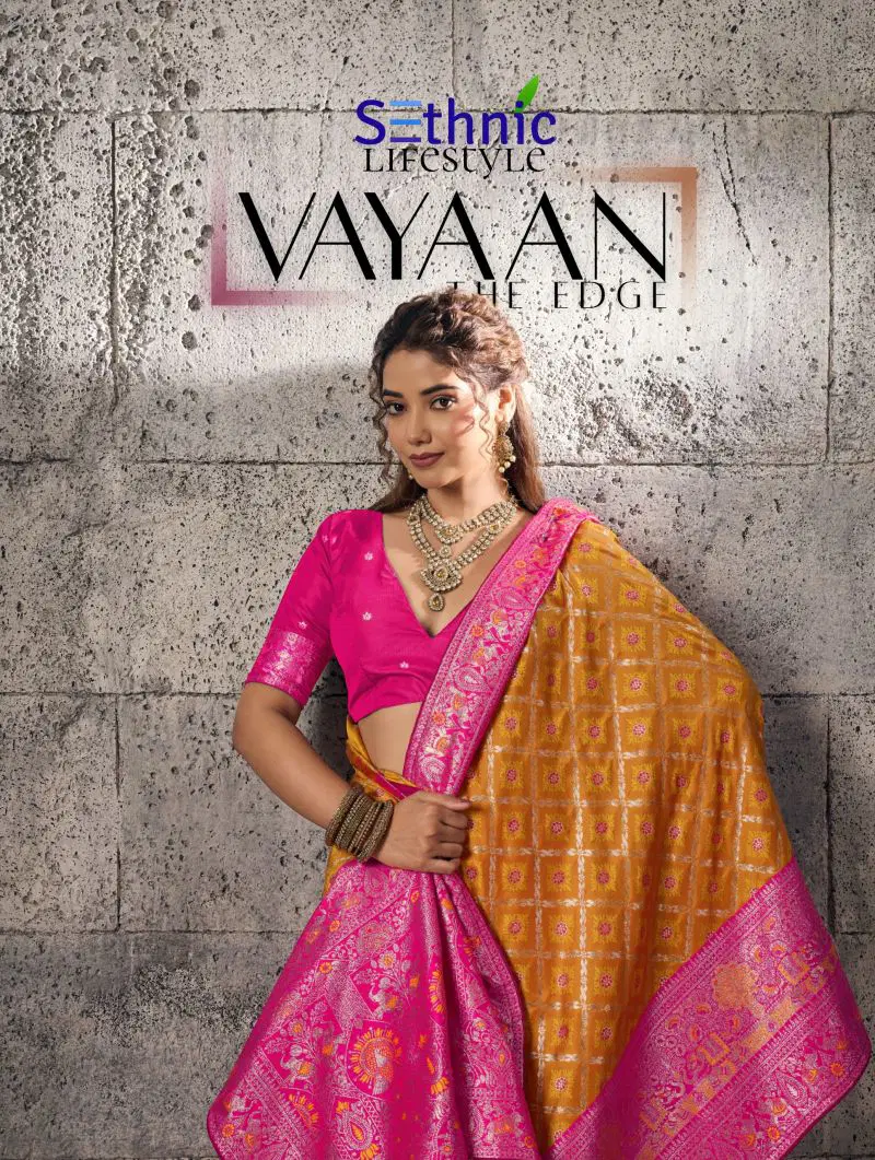 Sethnic Vayaan Banarasi Silk Zari Work Motif Patta Saree Collection Wholesale 3 Sethnic Vayaan Banarasi Silk Zari Work Motif Patta Saree Collection Wholesale