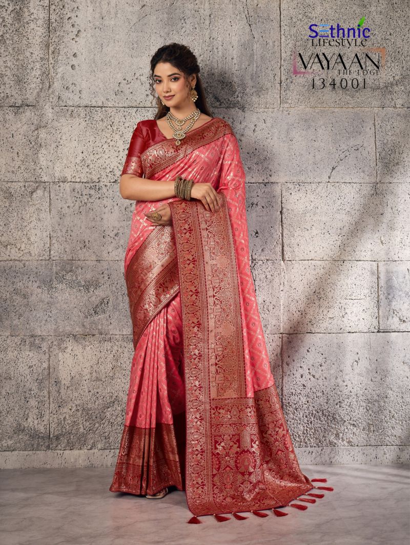 Sethnic Vayaan Banarasi Silk Zari Work Motif Patta Saree Collection Wholesale 4 Sethnic Vayaan Banarasi Silk Zari Work Motif Patta Saree Collection Wholesale