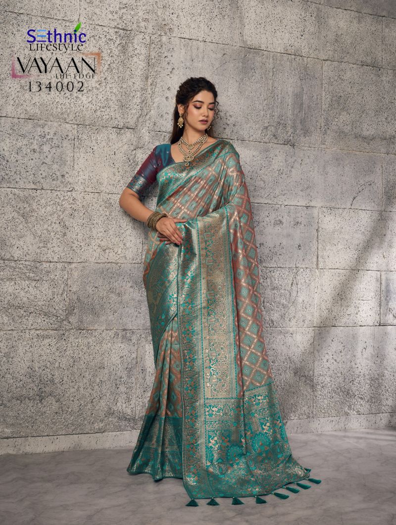 Sethnic Vayaan Banarasi Silk Zari Work Motif Patta Saree Collection Wholesale 5 Sethnic Vayaan Banarasi Silk Zari Work Motif Patta Saree Collection Wholesale