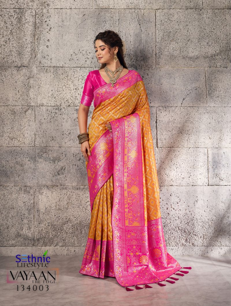 Sethnic Vayaan Banarasi Silk Zari Work Motif Patta Saree Collection Wholesale 6 Sethnic Vayaan Banarasi Silk Zari Work Motif Patta Saree Collection Wholesale