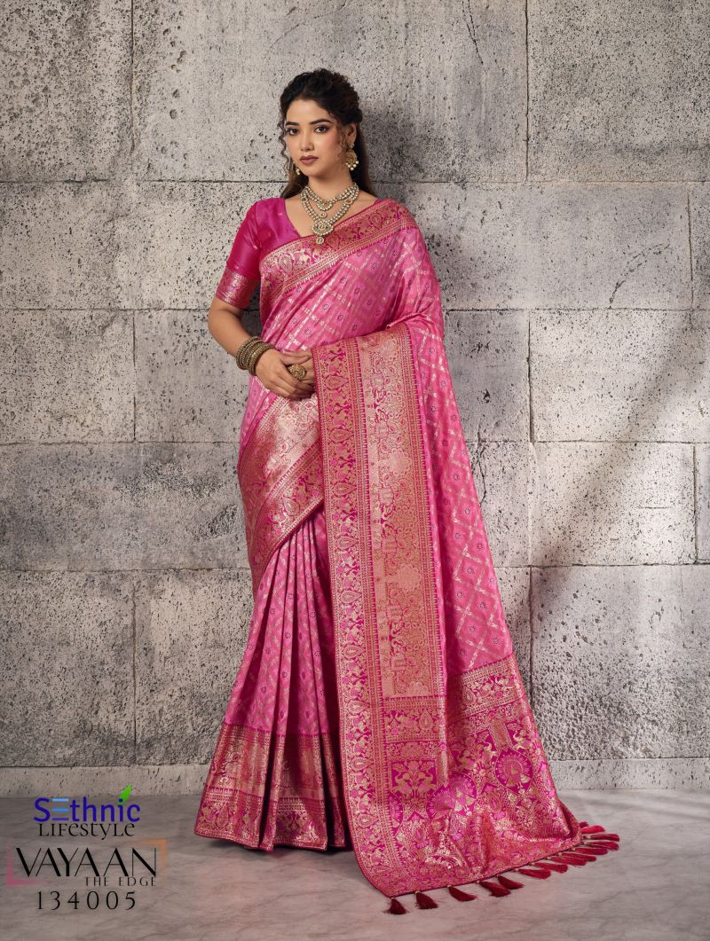 Sethnic Vayaan Banarasi Silk Zari Work Motif Patta Saree Collection Wholesale 8 Sethnic Vayaan Banarasi Silk Zari Work Motif Patta Saree Collection Wholesale
