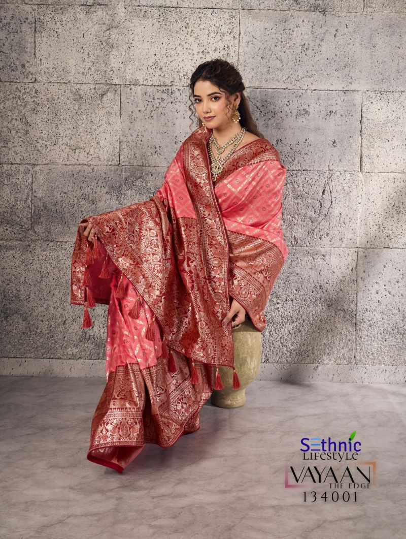 Sethnic Vayaan Banarasi Silk Zari Work Motif Patta Saree Collection Wholesale 9 Sethnic Vayaan Banarasi Silk Zari Work Motif Patta Saree Collection Wholesale