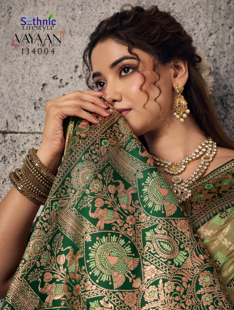Sethnic Vayaan Banarasi Silk Zari Work Motif Patta Saree Collection Wholesale 12 Sethnic Vayaan Banarasi Silk Zari Work Motif Patta Saree Collection Wholesale