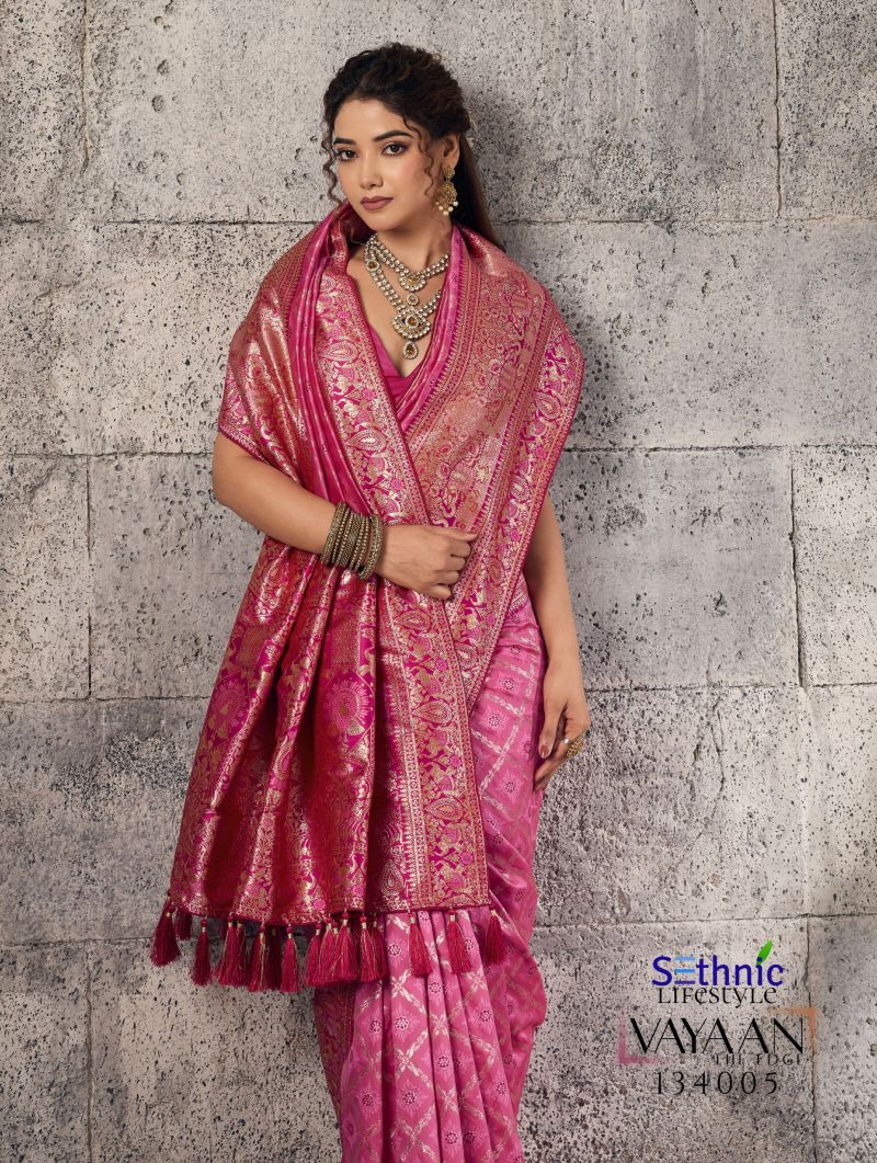 Sethnic Vayaan Banarasi Silk Zari Work Motif Patta Saree Collection Wholesale 13 Sethnic Vayaan Banarasi Silk Zari Work Motif Patta Saree Collection Wholesale