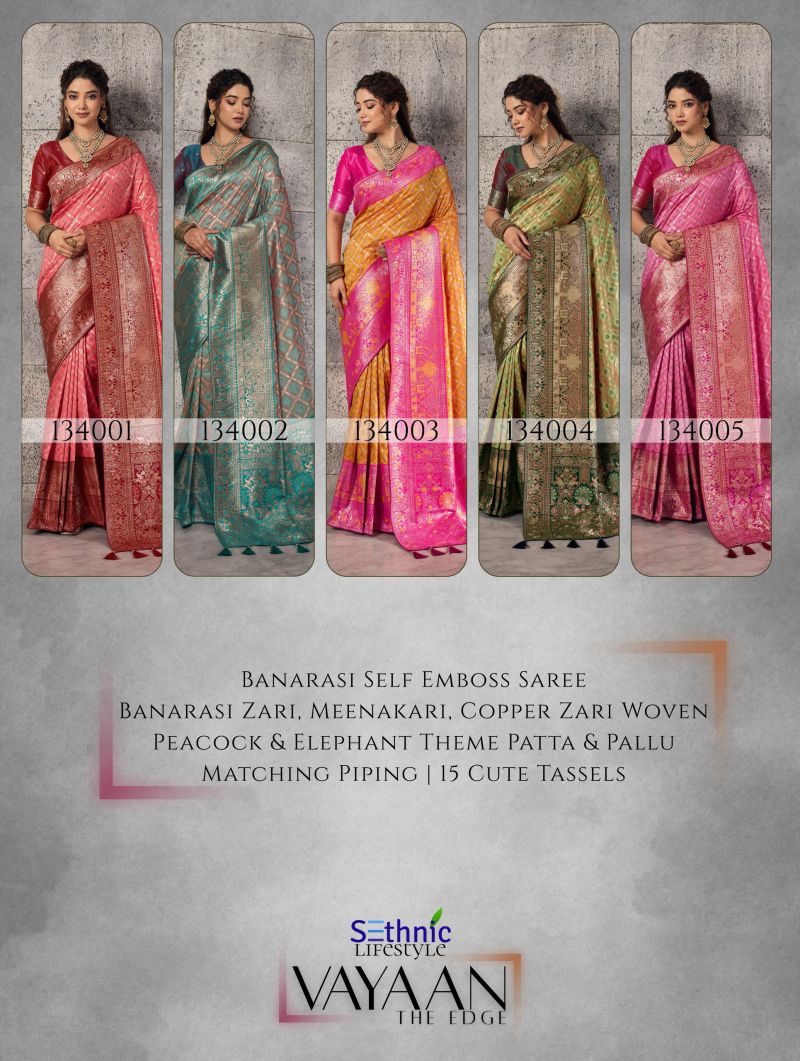 Sethnic Vayaan Banarasi Silk Zari Work Motif Patta Saree Collection Wholesale 14 Sethnic Vayaan Banarasi Silk Zari Work Motif Patta Saree Collection Wholesale